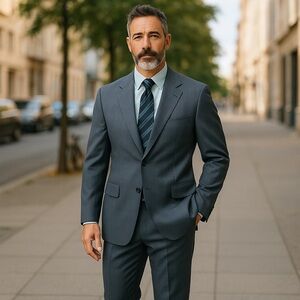 hickey freeman 42r suit extra long plaid gray wool pleated pants 36x35